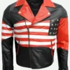 USA American Flag Leather Biker Motorcycle Jacket