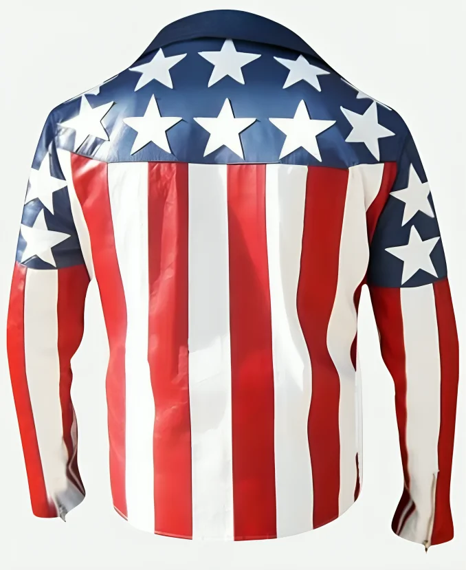 United Stated of America Flag Biker Leather Jacket Back