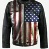 Vintage American Flag Black Leather Biker Jacket