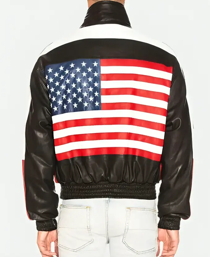 Woody McClain Power Book II Ghost Cane Tejada Amiri USA Flag Leather Jacket Back