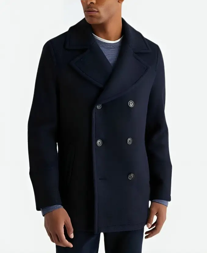 Brandon Sklenar It Ends with Us Atlas Corrigan Blue Peacoat Jacket Front