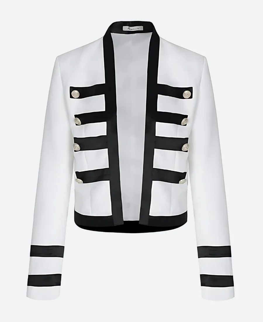 Camille Razat Emily in Paris Season 02 Camille White and Black Balmain Military Jacket