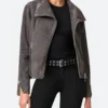 Emmy Raver Lampman The Umbrella Academy Season 03 Allison Hargreeves Grey Suede Leather Jacket Side