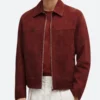 Eugenio Franceschini Emily in Paris Season 04 Marcello Red Suede Leather Jacket Front