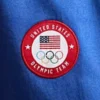 Jessica Chastain Paris 2024 Olympics Team USA Blue Satin Baseball Varsity Jacket Detailing Image