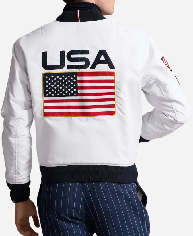 Joe Biden Paris 2024 Olympics Team USA White Bomber Jacket Back