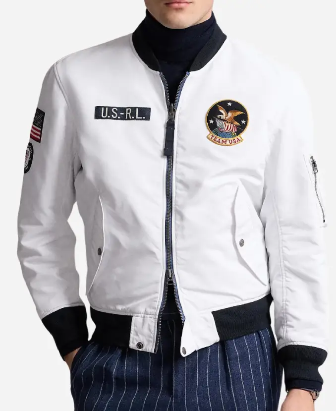 Joe Biden Paris 2024 Olympics Team USA White Bomber Jacket