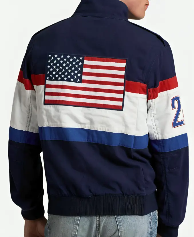 Kendall Jenner Paris 2024 Olympics Closing Ceremony Team USA Flagbearer Blue Jacket Back