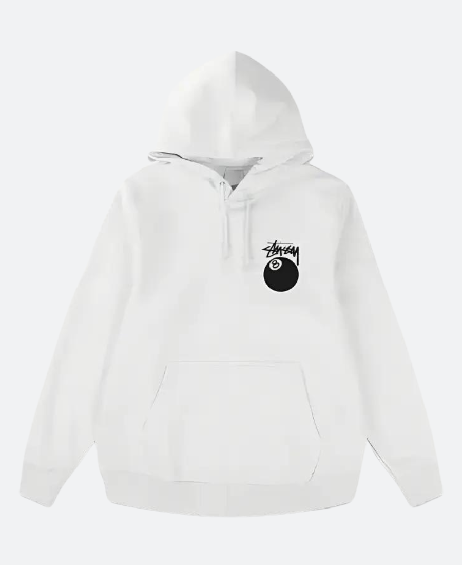 Stussy 8 Ball White Hoodie Front