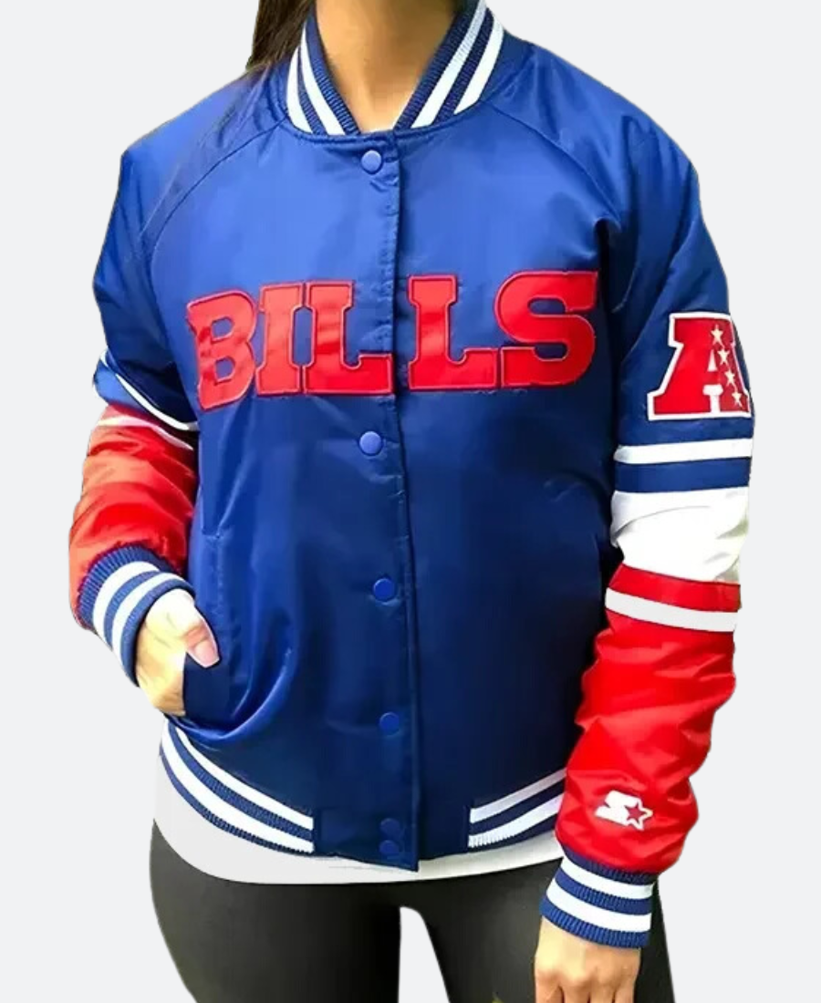 Buffalo Bills Blue & Red Varsity Jacket Front Image