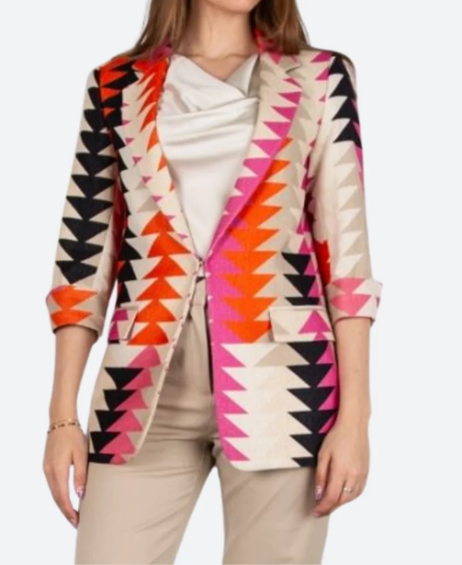 Great British Bake Off S15 Prue Leith Triangle Print Blazer Front Image