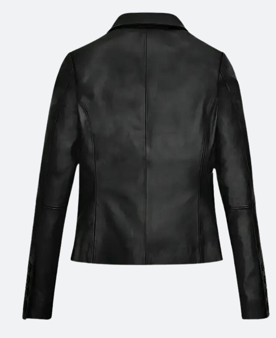 Jenna Ortega Wednesday Leather Jacket Back Image