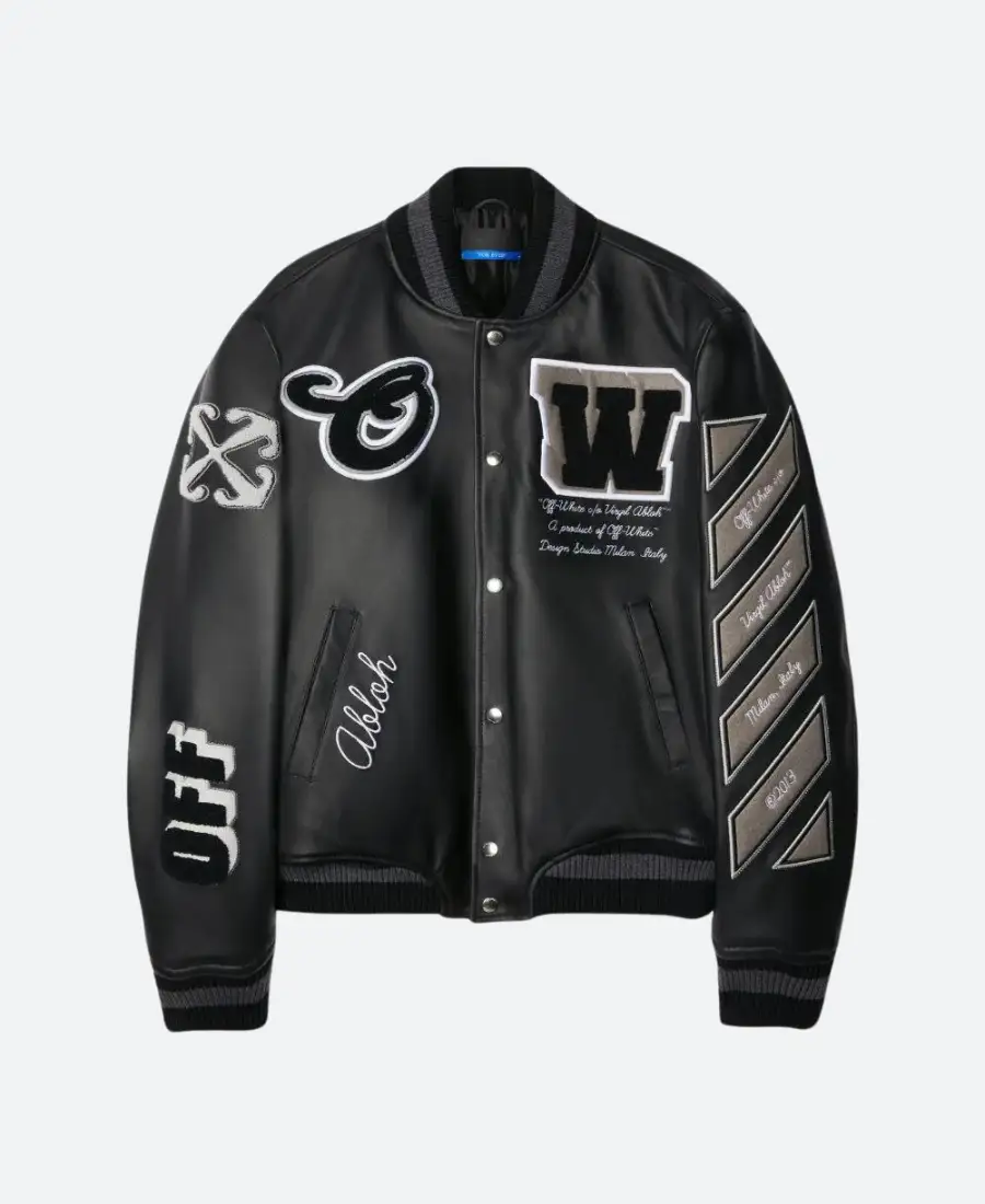 Off White Leather Varsity Jacket Off White Leather Jacket