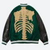 Skeleton Bones Varsity Jacket Green Back Image