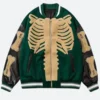 Skeleton Bones Varsity Jacket Green Front Image