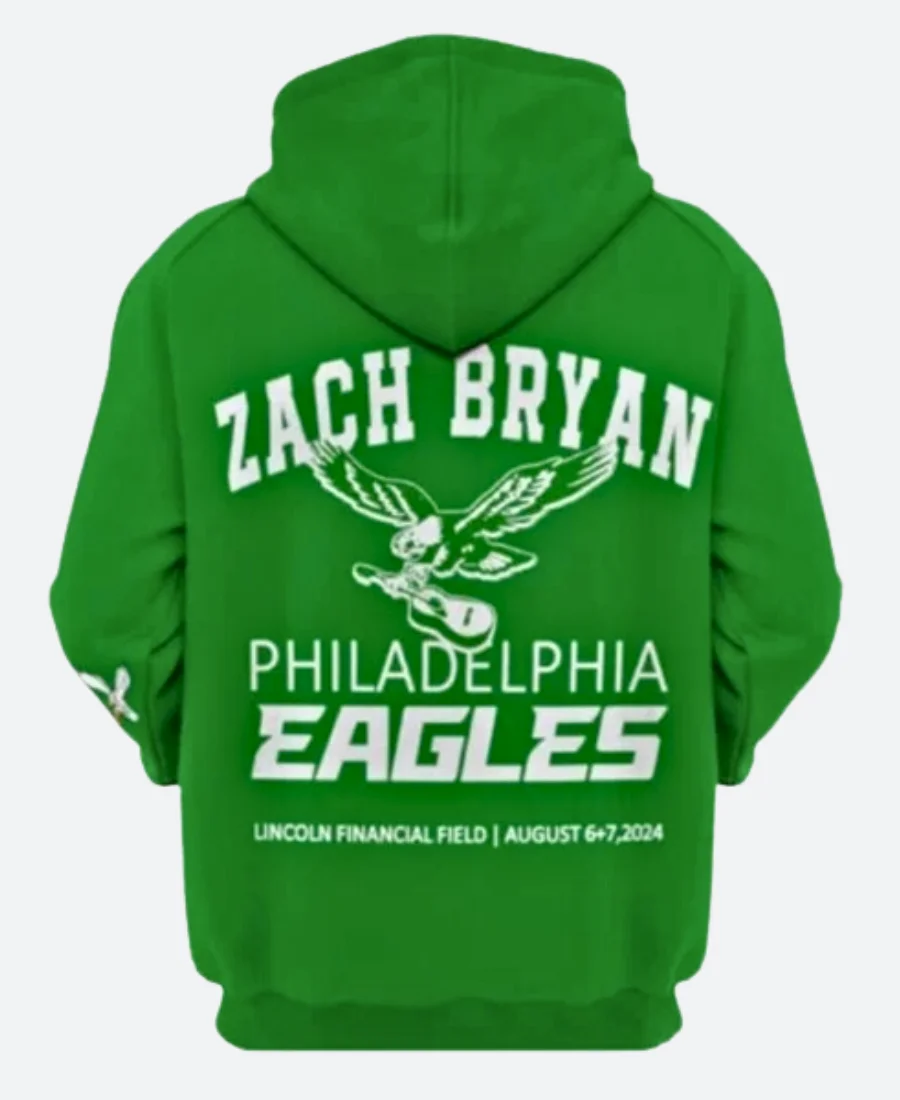 Zach Bryan Philadelphia Eagles Green Hoodie Back Image