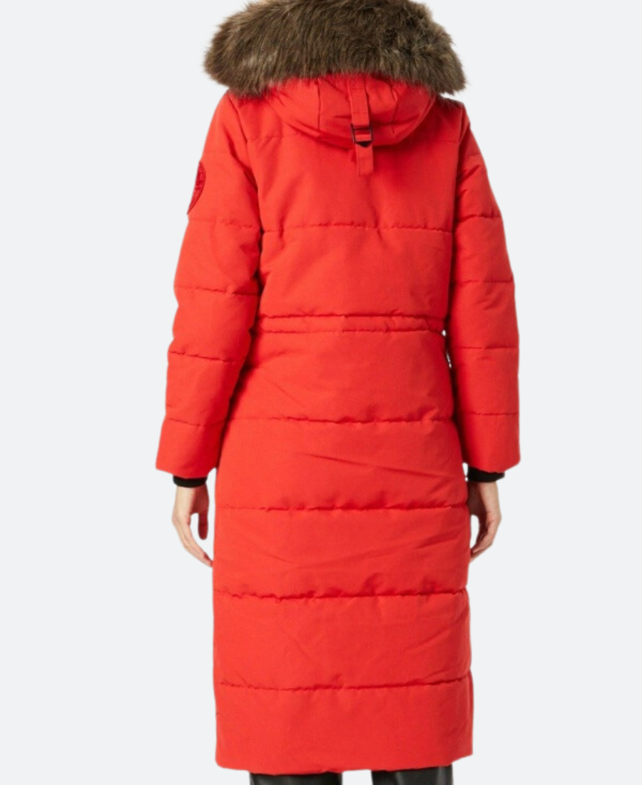 Carrie Preston Elsbeth S01 Red Parka Coat Back Image