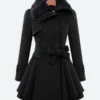 Classic Women Fur Black Peacoat Front Image