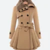 Classic Women Fur Khaki Peacoat Front Image