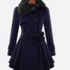 Classic Women Fur Navy Blue Peacoat Front Image