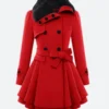 Classic Women Fur Red Peacoat Front Image