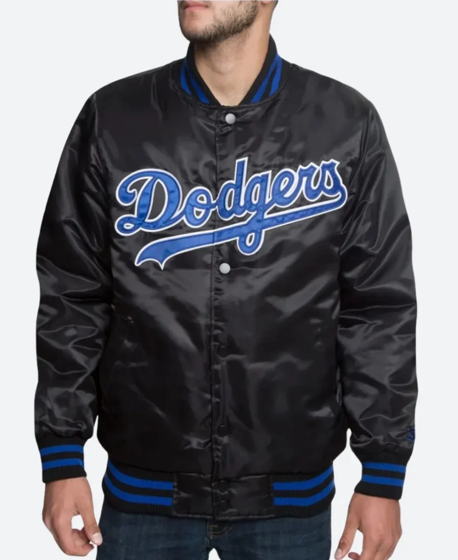 Los Angeles Dodgers Black And Blue Satin Jacket Front Image