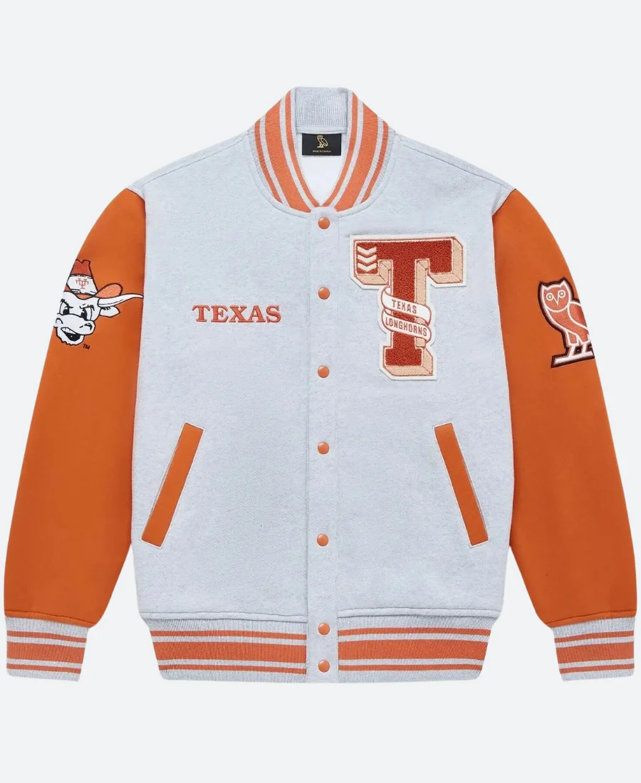 OVO X Texas Longhorns Varsity Jacket Front Image