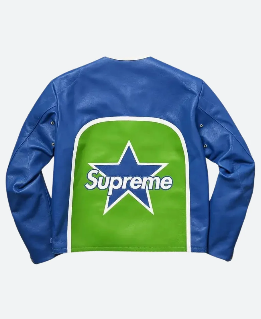 Supreme X Vanson Leathers Star Blue Leather Motorcycle Jacket