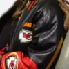 Taylor Swift Travis Kelce Arrowhead Stadium Kansas City Chiefs Vs Buccaneers Game 2024 Black Leather Bomber Jacket