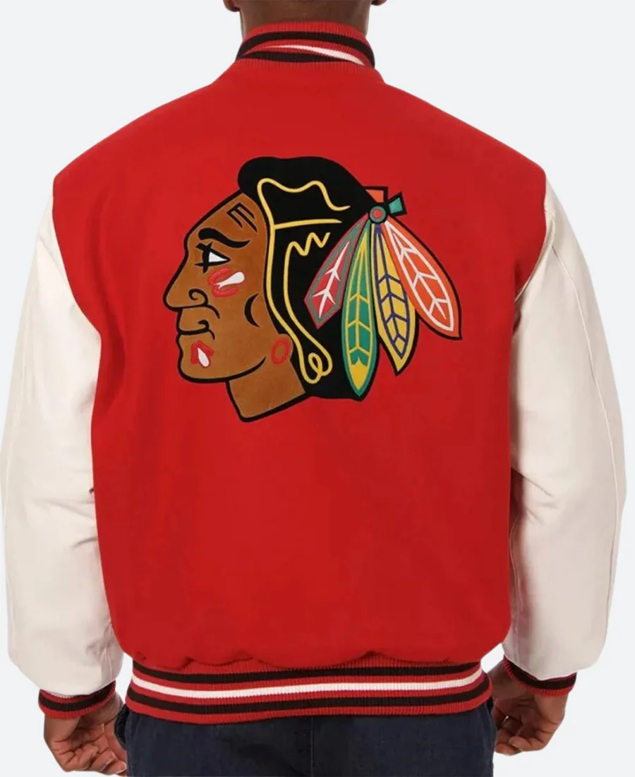 Chicago Blackhawks Two Tone Varsity Jacket Back Image