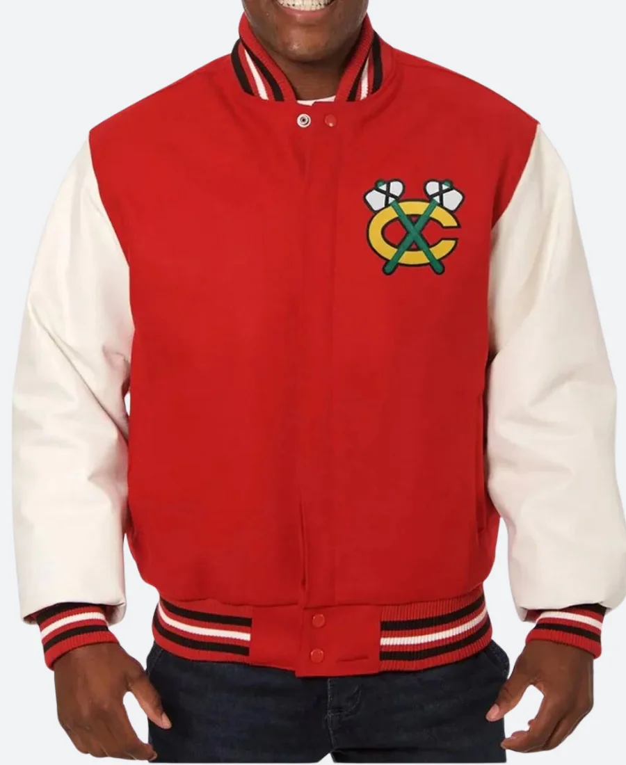 Chicago Blackhawks Two Tone Varsity Jacket Front Image