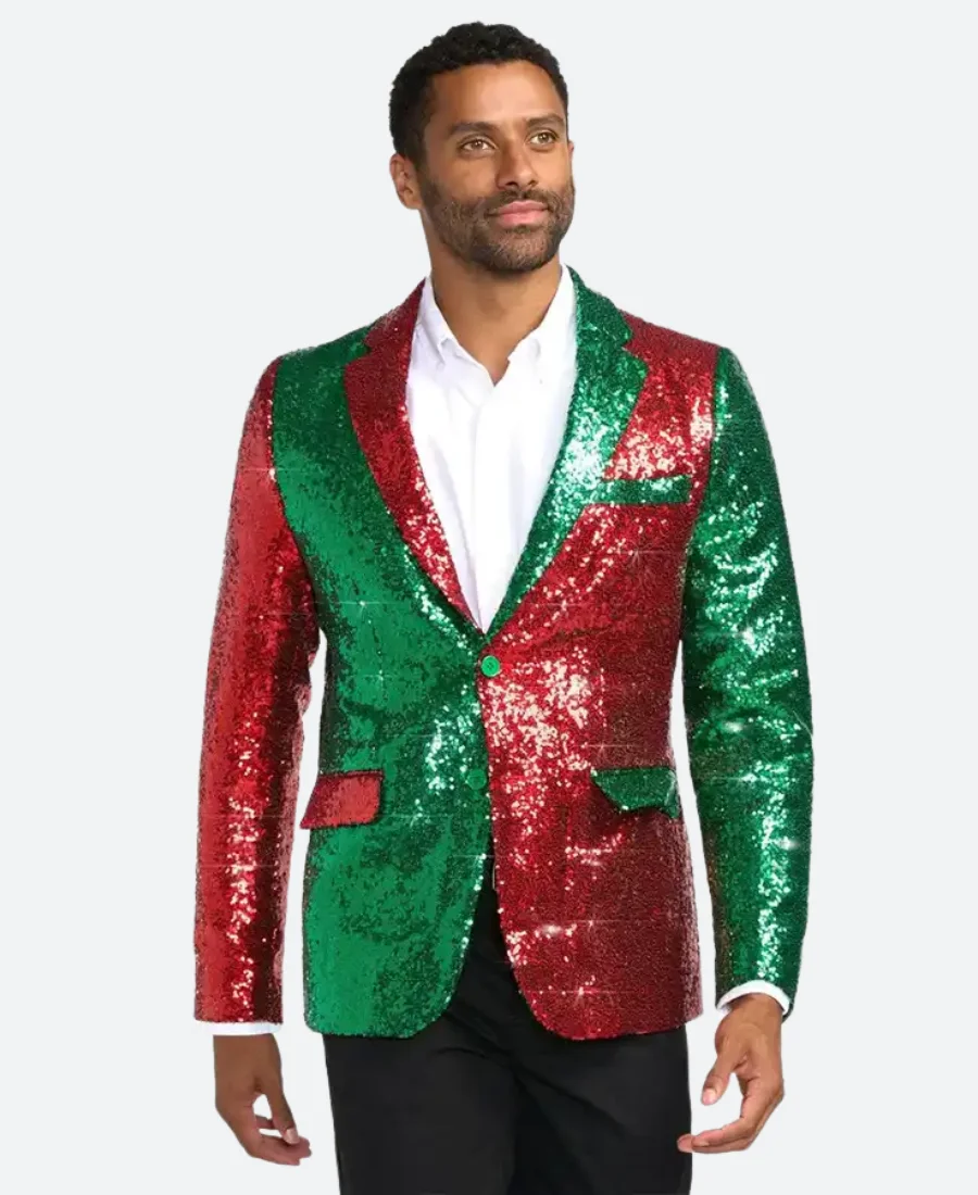 Christmas Sequin Green & Red Blazer