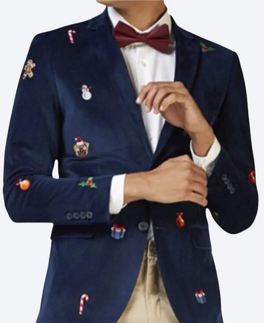 Christmas Tuxedo Blue Velvet Blazer Front Image