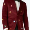 Christmas Tuxedo Maroon Velvet Blazer Front Image