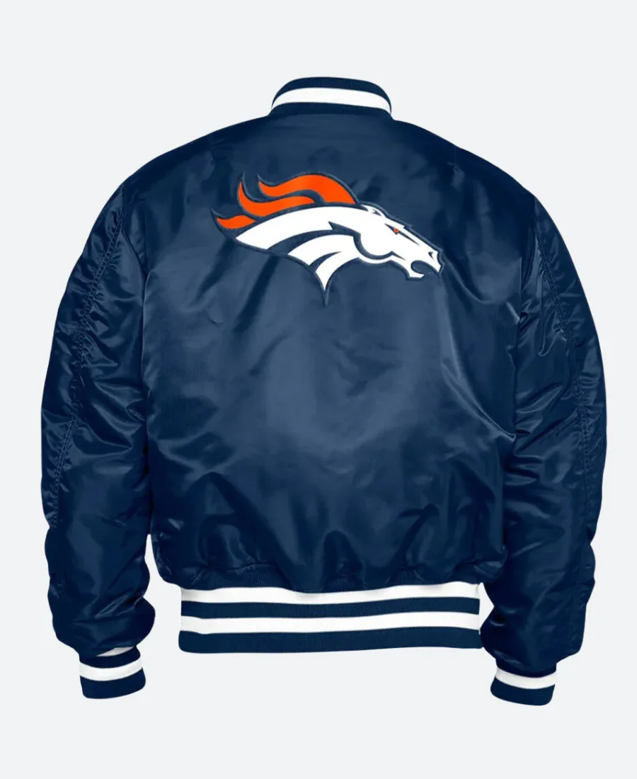 Denver Broncos Bomber Navy Blue Jacket Back Image