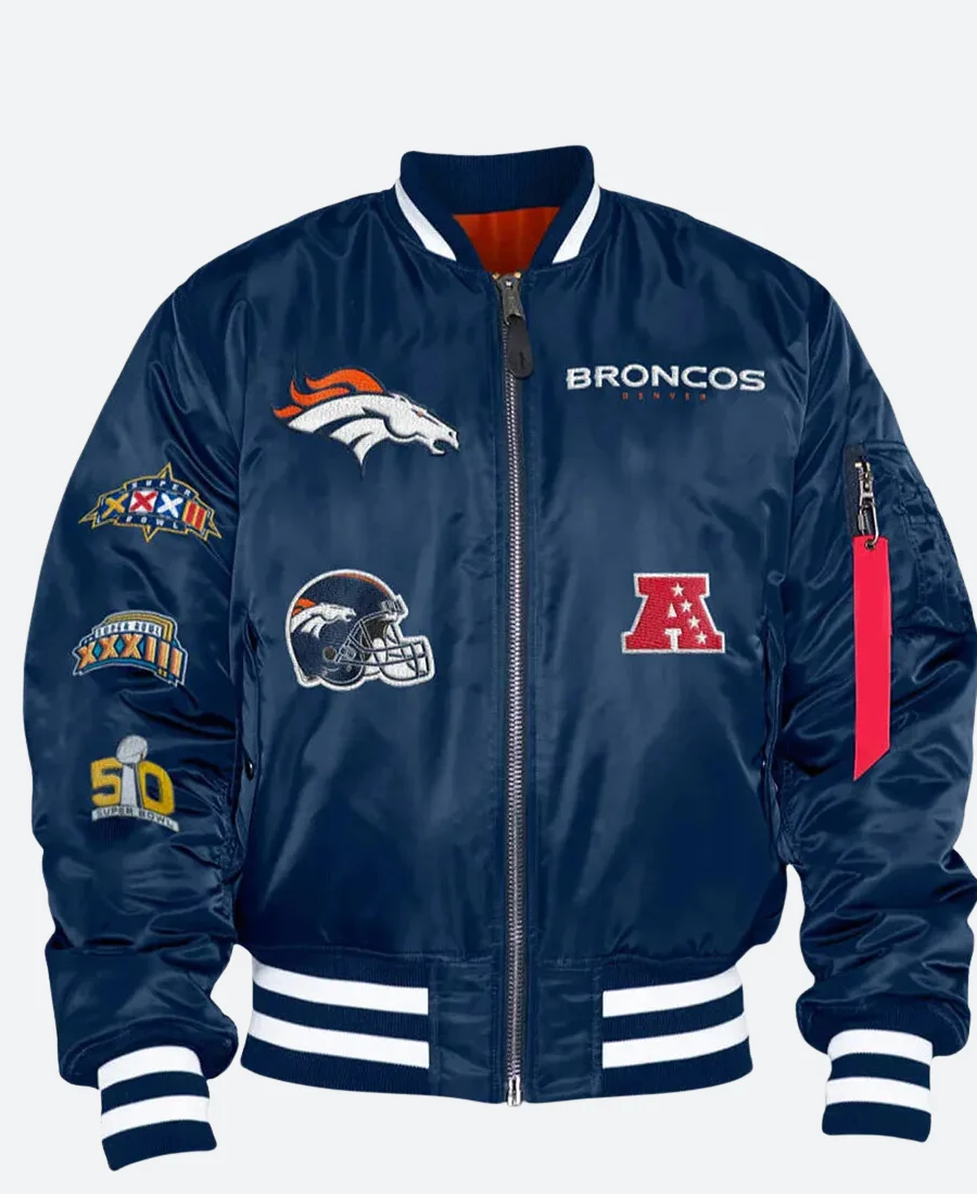 Denver Broncos Bomber Navy Blue Jacket Front Image