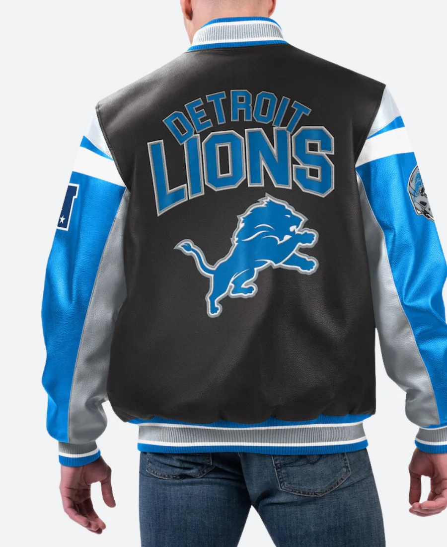 Detroit Lions G III Sports Carl Banks Leather Bomber Jacket Back Image