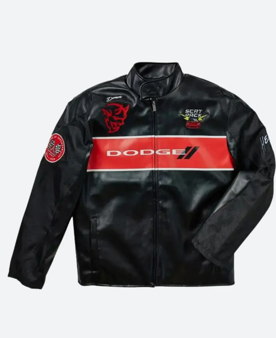 Dodge 2 Scat Pack Demon Leather Racing Jacket Front Image