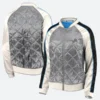 Erin Andrews Detroit Lions Grey Quilted Jacket Front & Back Image