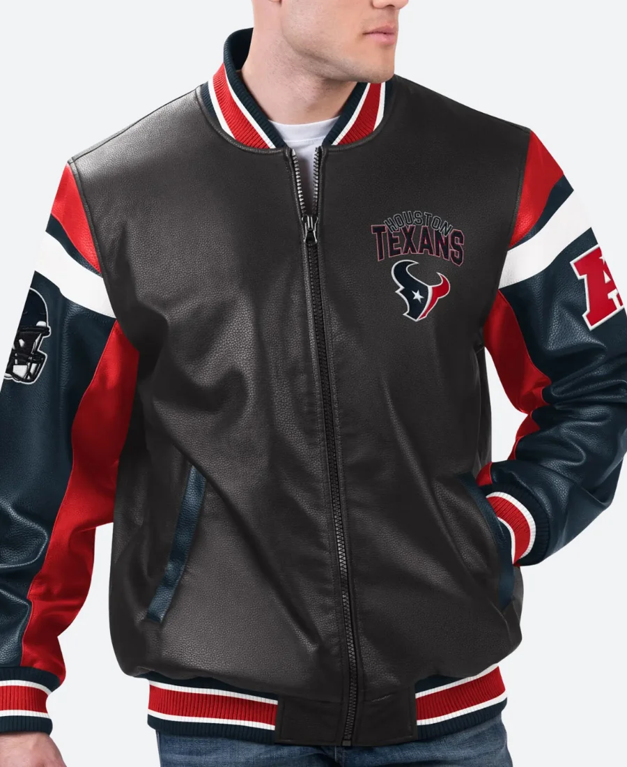 Houston Texans Varsity Leather Jacket Front Image