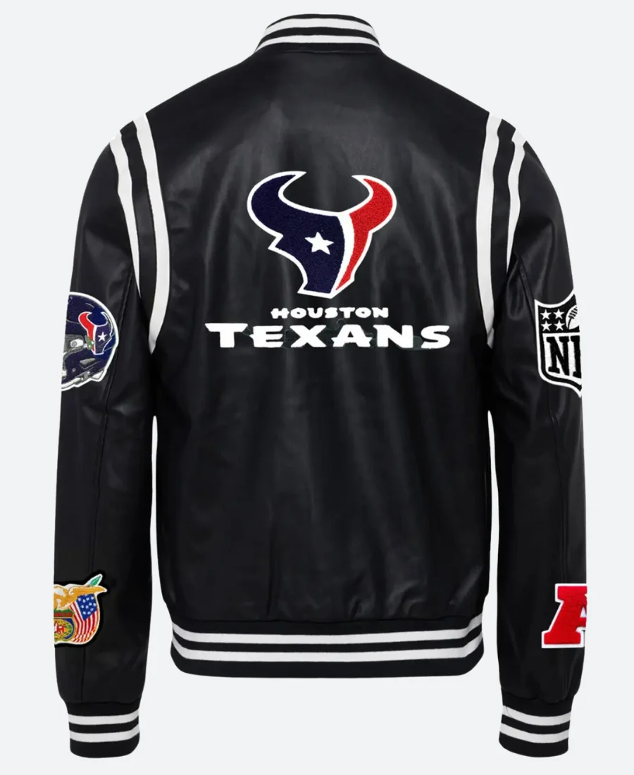 Houston Texans X Jeff Hamilton Varsity Leather Jacket Back Image