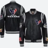 Houston Texans X Jeff Hamilton Varsity Leather Jacket Front & Back Image