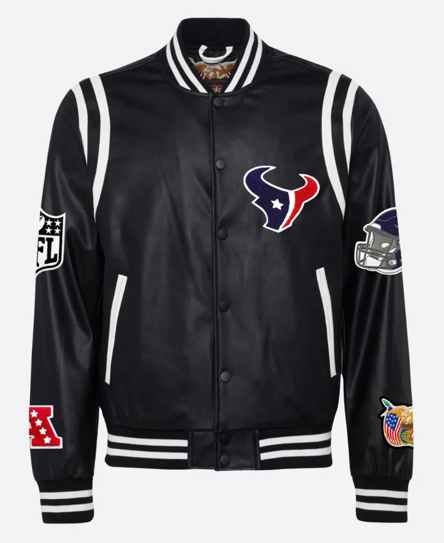 Houston Texans X Jeff Hamilton Varsity Leather Jacket Front Image