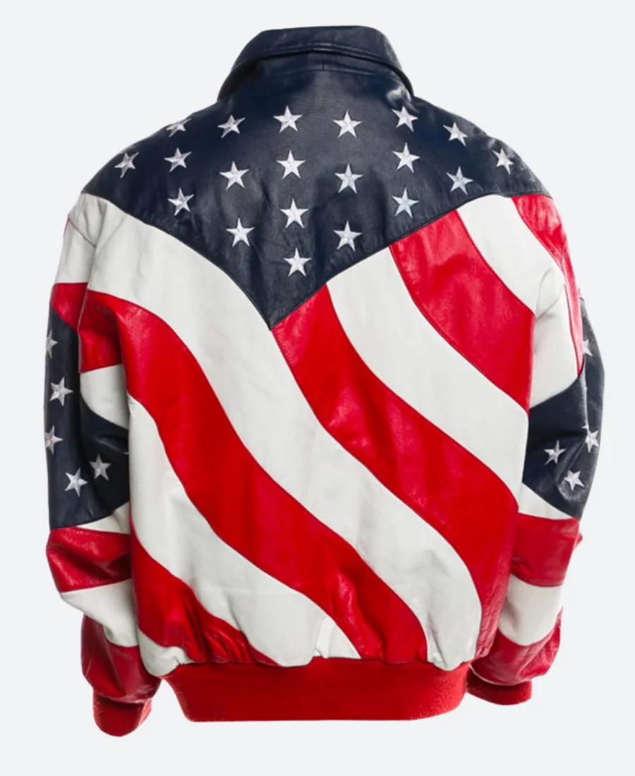 Jessie G American Flag Leather Jacket Back Image