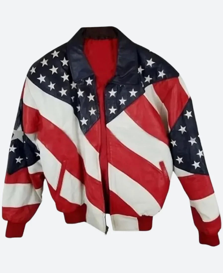 Jessie G American Flag Leather Jacket Front Image