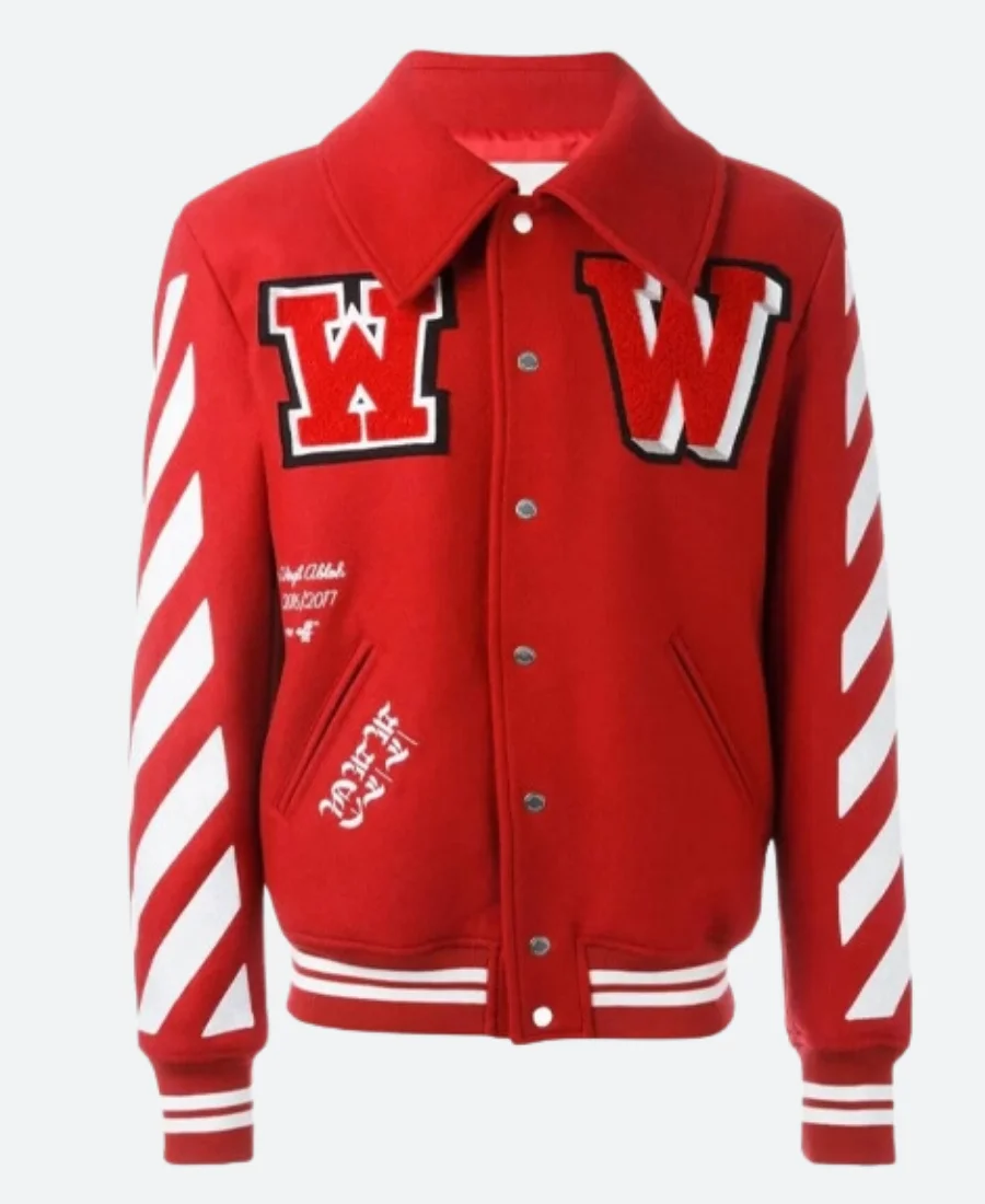 Justin Bieber Red Varsity Jacket Front Image