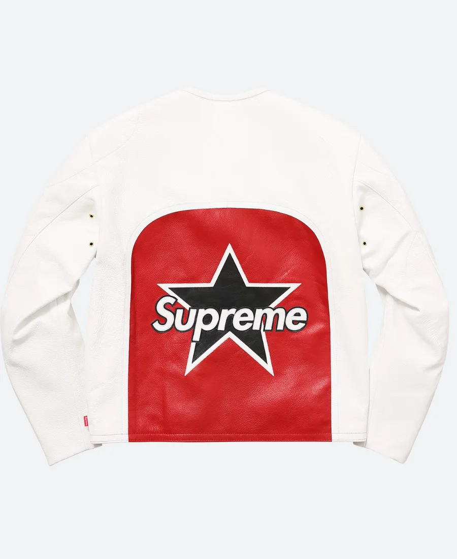 Supreme Vanson Leather Star White Jacket Back Image