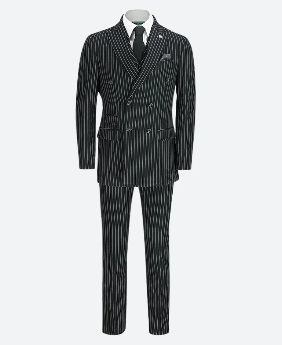 Wendell 1920s Fashion Black Stripped Suit Full Image