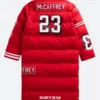 Christian McCaffrey SF 49ers Off Season Puffer Coat Back Image