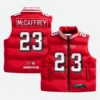 Christian McCaffrey SF 49ers Off Season Puffer Vest Front & Back Image